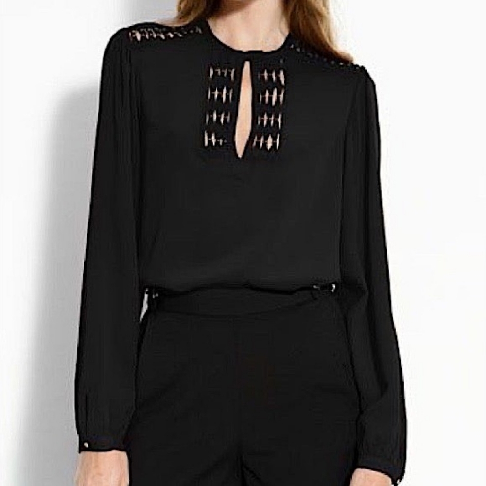 Diane Von Furstenberg Black Silk Beaded Florina Top Size 8